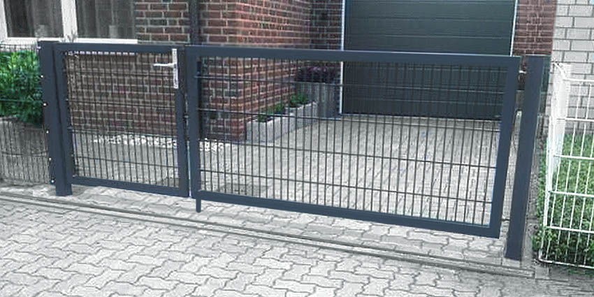 Einfahrtstor 2flügelig asymmetrisch Grau Tor Doppeltor Gartentor 300cm
