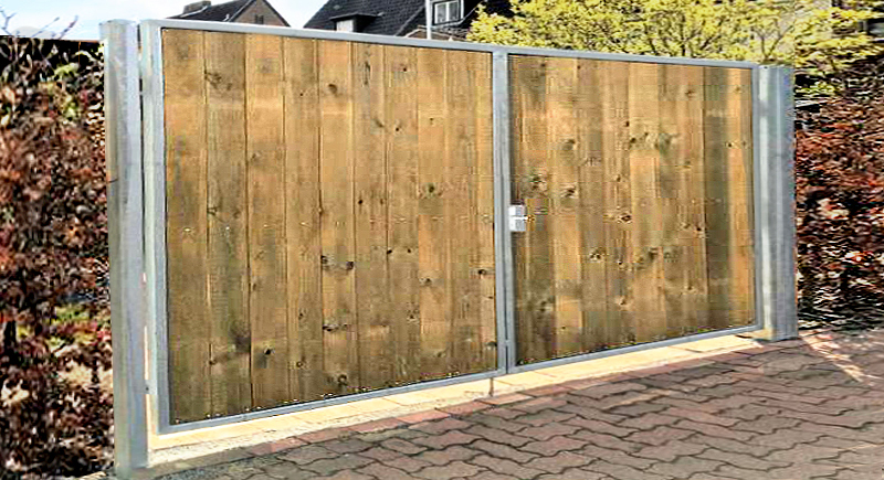 Einfahrtstor 350x180 cm Verzinkt + Holz Tor 2flügelig Holztor